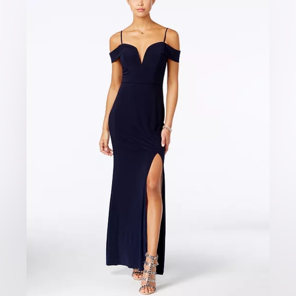 Windsor Off-Shoulder Deep Navy Blue dress with Peach Lining Size 7 - Picture 5 of 16